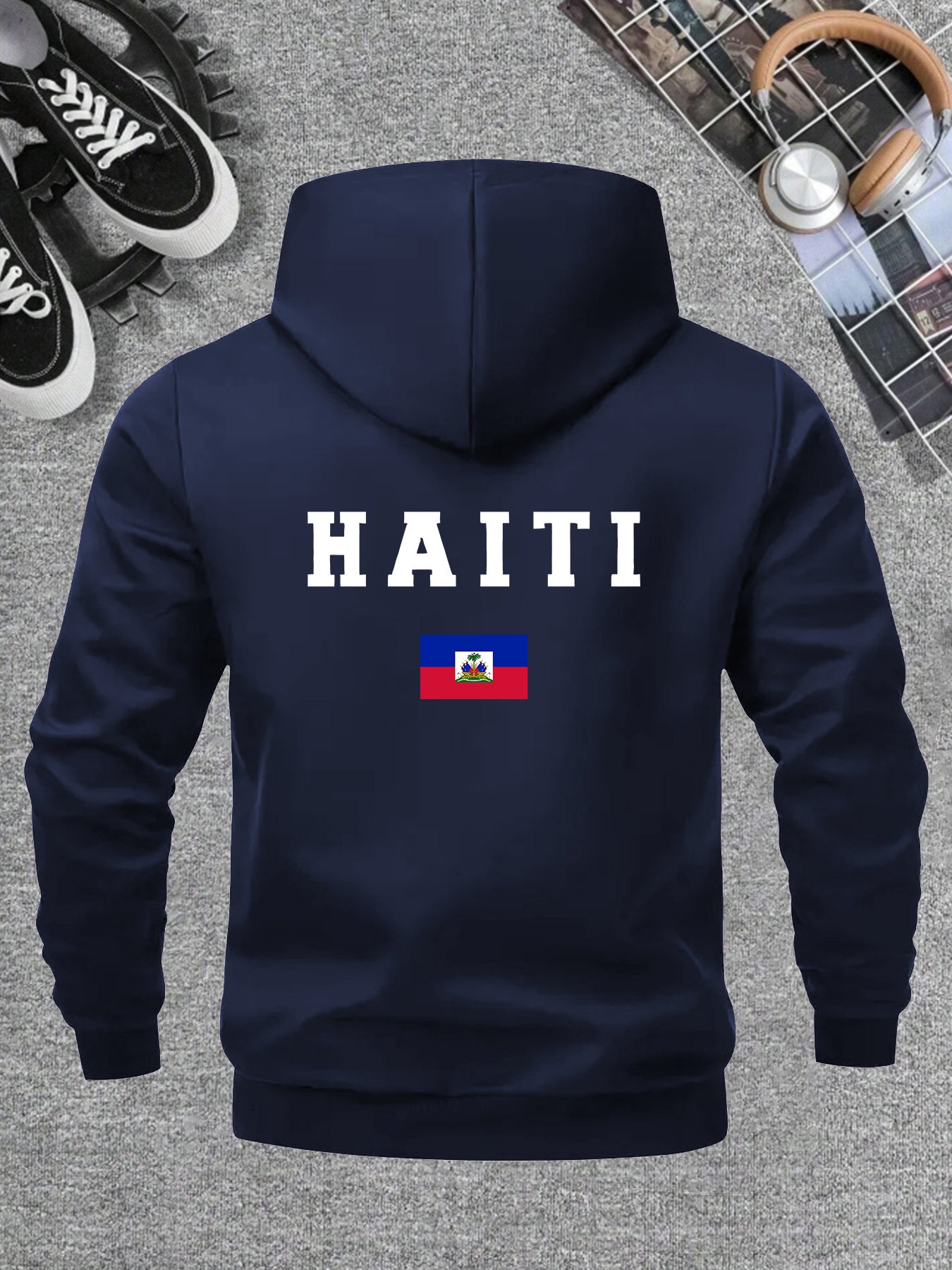 Men’s Haiti Flag Hooded Jacket – Casual Zip-Up Sportswear