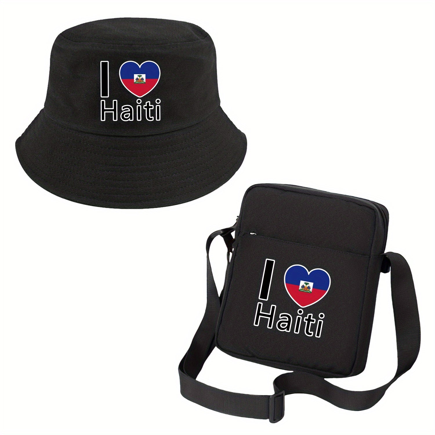 I Love Haiti” Fisherman Hat & Crossbody Bag Set