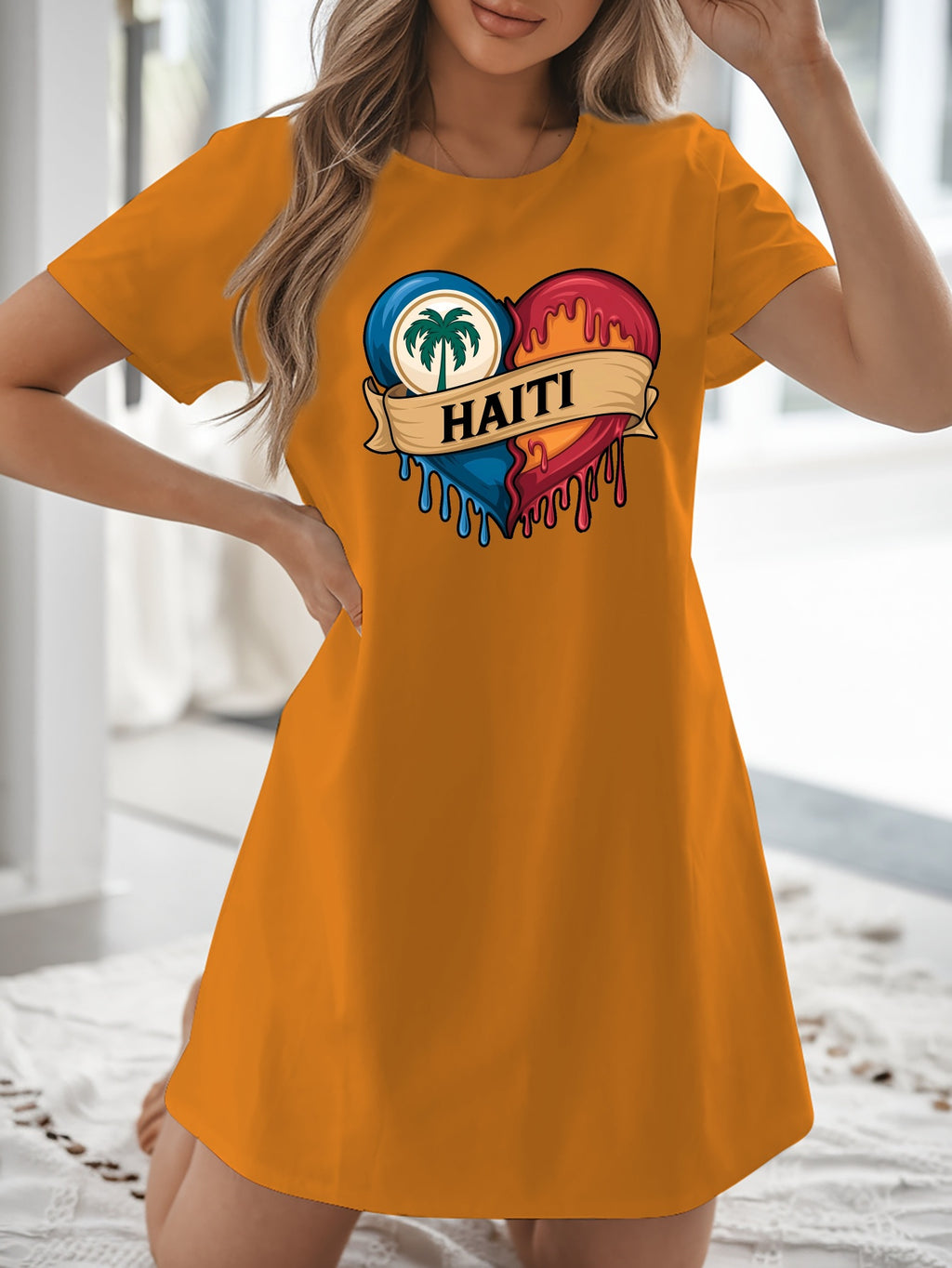 Women’s T-Shirt Dress  with Flag Heart Print