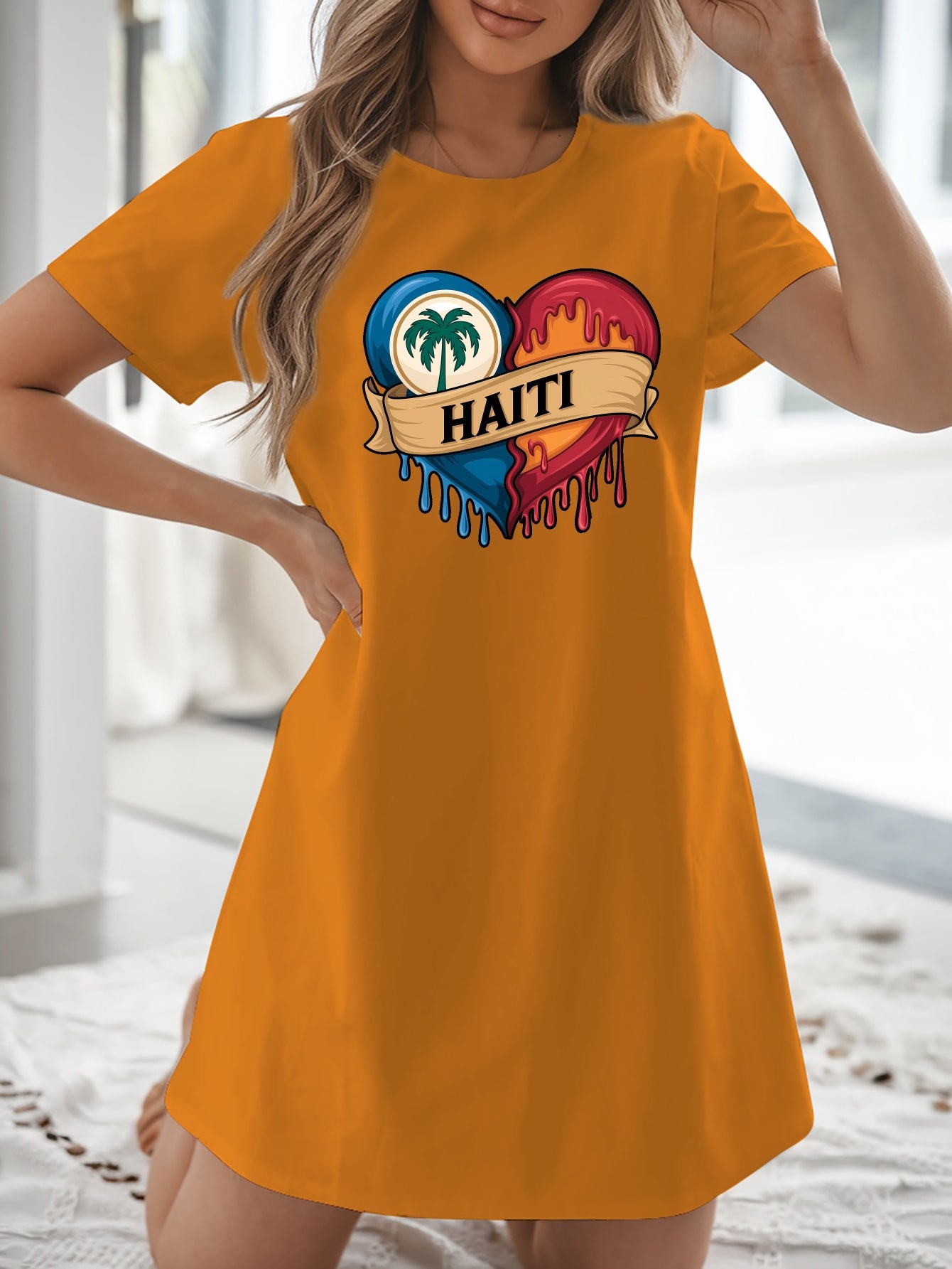 Women’s T-Shirt Dress  with Flag Heart Print